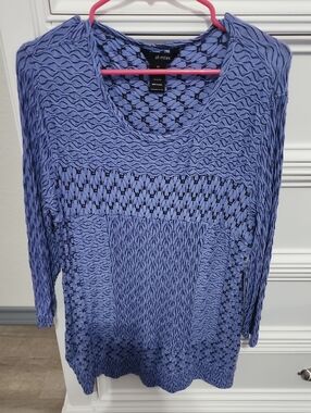 Ali Miles Periwinkle Openwork Knit Long-Sleeve Top